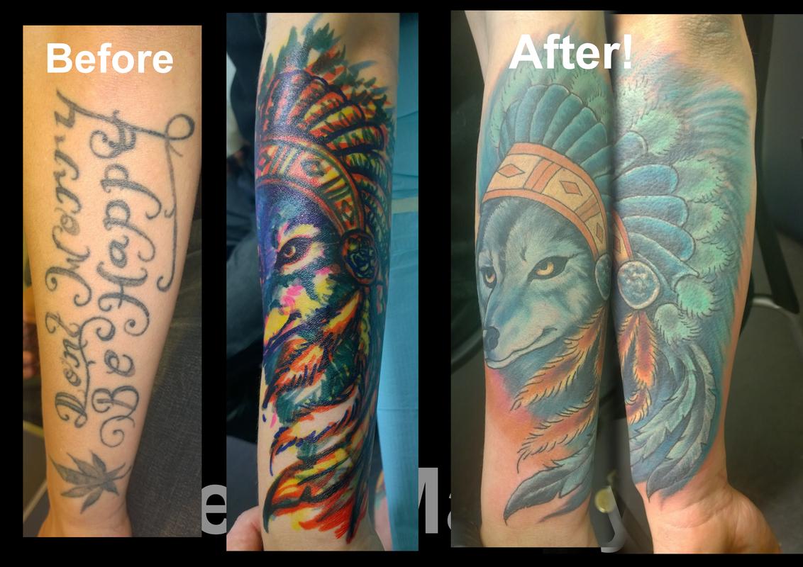 Native American Wolf Coverup Tattoo by Steve Malley TattooNOW